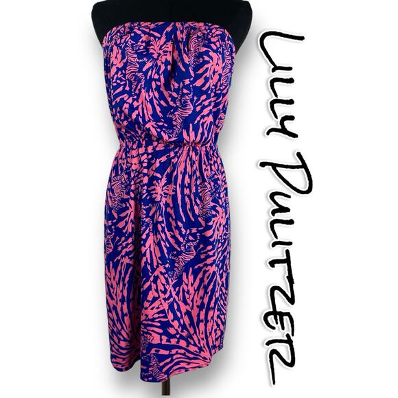 Lilly Pulitzer Windsor Strapless Mini Dress Pink Blue Pima Cotton Womens Sz XS - Picture 1 of 11